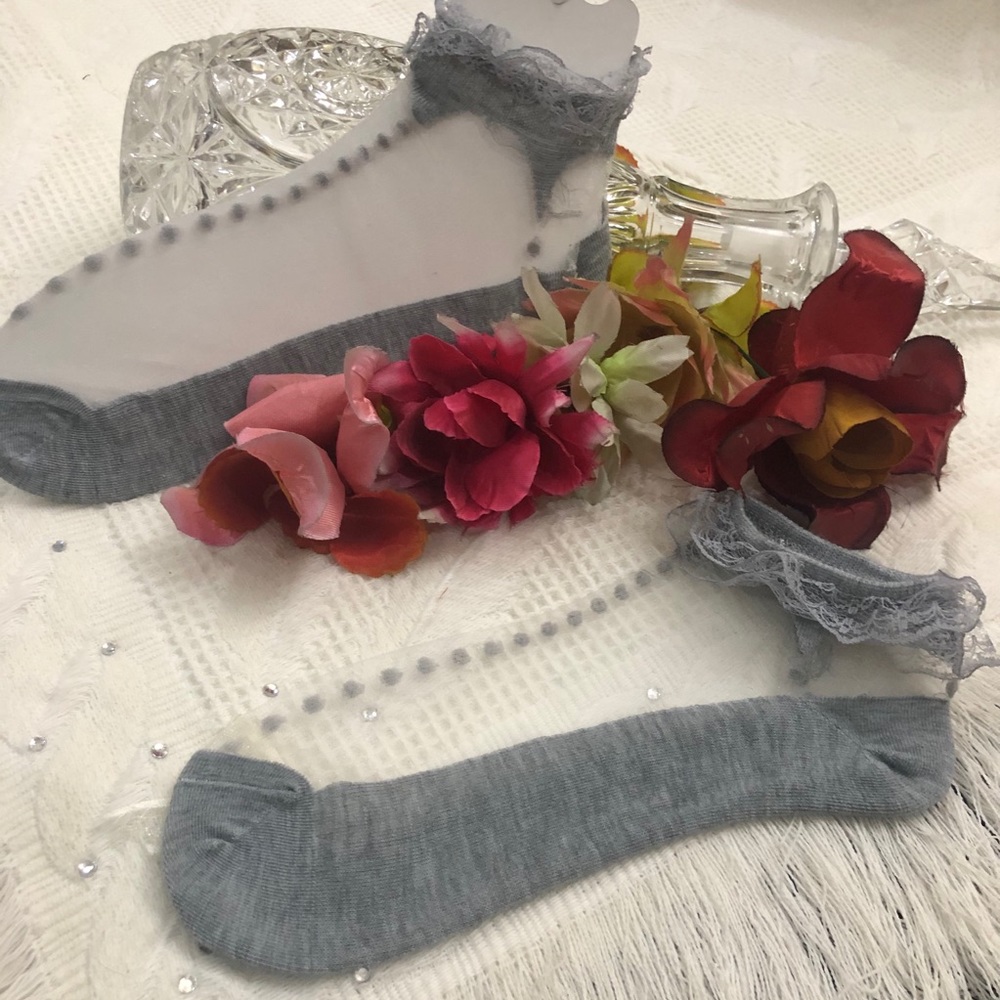 Gray fancy socks with lace